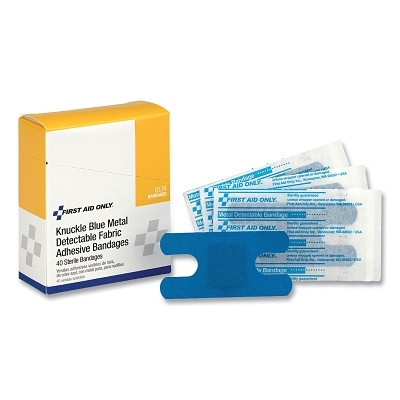 First Aid Only G174 Blue Metal Detectable Bandage, 2.5 in W, Knuckle, Fabric with Metal