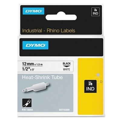 DYMO 18055 Heat-Shrink Tube, 1/2 in W x 5 ft L, Black on White