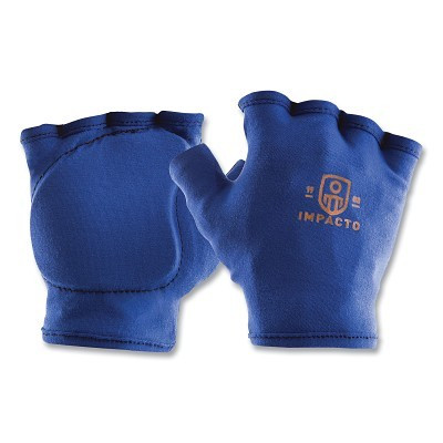 IMPACTO 50100120040 Fingerless Anti-Impact Under Work Gloves, w/o Thumb Web Padding, Polycotton, Large, Blue