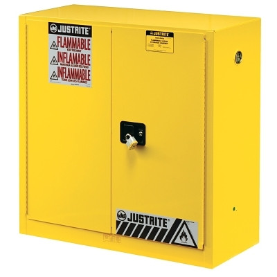 Justrite 893000 Sure-Grip EX Flammable Safety Cabinet, Manual-Closing, 30 gal, Yellow, 44 in H, 2 Doors