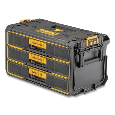 DeWalt DWST08330 ToughSystem 2.0 3-Drawer Toolbox, 130 lb, 12.4 in W x 21.3 in D x 12.7 in H x Plastic, Black/Yellow