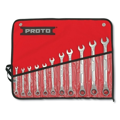 Proto JSCV-11SB Reversible Combination Ratcheting Wrench Set, 11-Pc, Spline, Full Polish, 1/4 in to 3/4 in