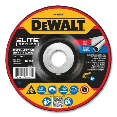 DeWalt DWA8920F Type 27 Grinding Wheel, 6 in dia, 7/8 in Arbor, 24 Grit, 10100 RPM, 1/4 in Thick
