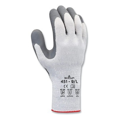 SHOWA 451L09 451 Thermal-Insulated Latex Coated Gloves, Large, White/Gray