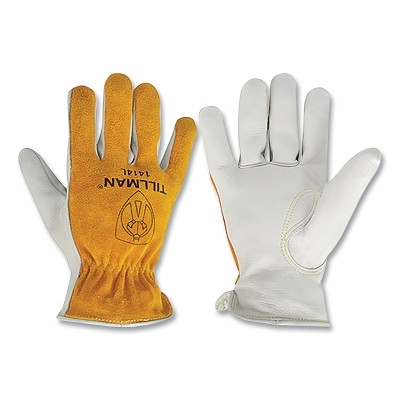 Tillman 1414L Drivers Gloves, Large, Cotton Stitching/Top Grain Cowhide Palm/Split Cowhide BOH, Unlined, Bourbon Brown/Pearl