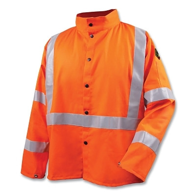 BLACK STALLION JF1012-OR-XLG JF1012 FR Safety Welding Jacket with 2 in Reflective Tape, X-Large, 9 oz FR Cotton, Safety Orange