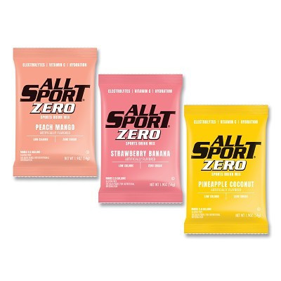 ALL SPORT 10121230 ZERO Sports Drink Mix Pouch, Peach-Mango/Pineapple-Coconut/Strawberry-Banana, 2.5 gal