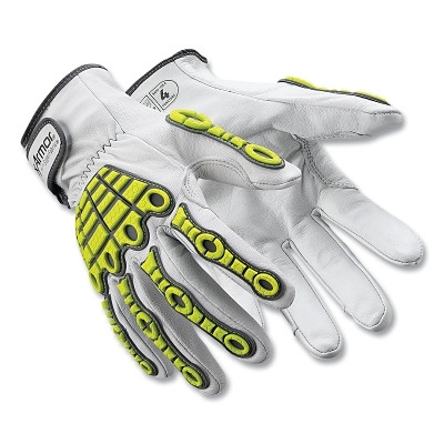 HexArmor 4080-L Chrome Series 4080 Impact-Resistant Gloves, A8 Cut, Large, White/Hi-vis Yellow, Goatskin Leather Palm