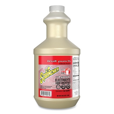 Sqwincher 159030873 Liquid Concentrate, 64 oz, Bottle, Yields 5 gal, Fruit Punch, Dye Free