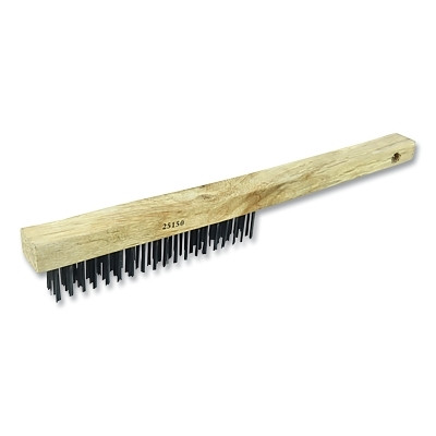Weiler 25150 Curved Handle Scratch Brush, 13-1/2 in, 3 x 19, Steel Bristle, Curved Wood Handle