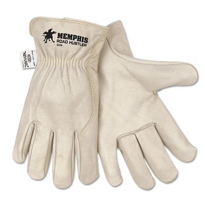 MCR Safety 3224XL Road Hustler Premium Grade Cowhide Grain Leather Drivers Gloves, 3224, Unlined, X-Large, Wing Thumb/Shirred Elastic Bk