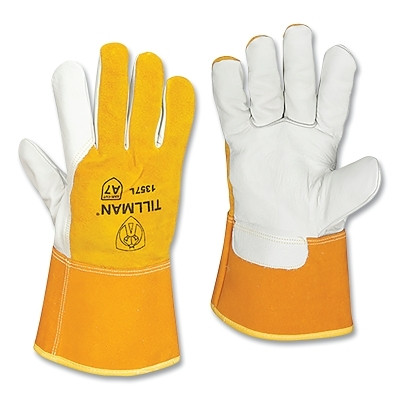 Tillman 1357XL MIG Welding Gloves, 1357, Top Gr Cowhide Palm/Split CH BOH/Cuff, XL, Pearl/Bourbon Brn, 4 in Str Cuff