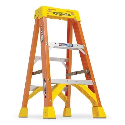 Werner 6203 Fiberglass Stepladder, 6203, Type IA, 3 ft L, 18.12 in W, Single-Sided, 300 lb Load Capacity, Orange/Yellow