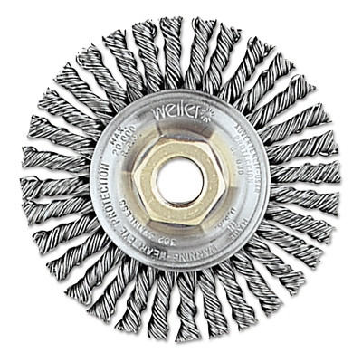 Weiler 13135 Roughneck Stringer Bead Twist Knot Wire Wheel, 4 in dia x 3/16 in W Face, 0.020 in Stainless Steel Wire, 20000 RPM