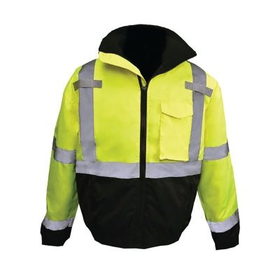 Radians SJ11QB-3ZGS-3X Hi-Vis Weatherproof Bomber Jacket with Built-in Quilted Liner, SJ11QB, PU Coated Oxford Polyester, 3XL, Hi-Vis Green/Black