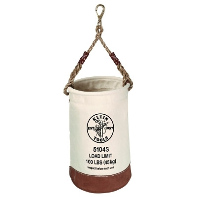 Klein Tools 5104S Load Rated Leather-Bottom Bucket, 1 Compartment, 17 in H, 12 in W, Off-White, With Swivel Snap