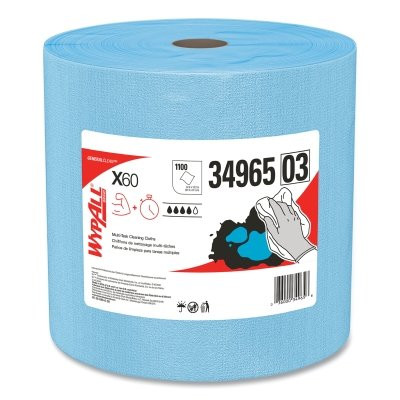 WypAll 34965 X60 Cloth Wiper, Blue, 13.4 in W x 12.4 in L, Jumbo Roll, 1,100 Sheets/Roll