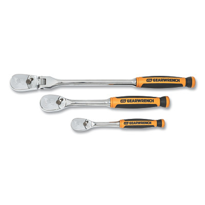GEARWRENCH 81203T 90T Ratchet, Tear Drop, 1/4 in and 3/8 in Drive, Alloy Steel, Polish Chrome/Cushion Grip, 3-Pc Mixed Handle Set