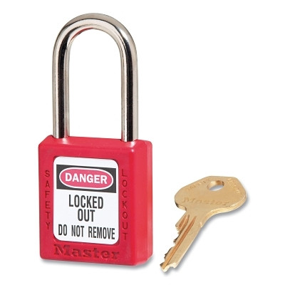 Master Lock 410RED Zenex Thermoplastic Safety Lockout Padlock, 410, 1-1/2 W x 1-3/4 H Body, 1-1/2 in H Shackle, KD, Red