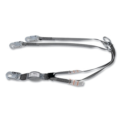 MSA 10193129 V-SERIES Standard Shock Absorbing Lanyard, 6 ft, Twin, Small/Small Tie-Back Snaphooks, Web, Fixed, 310 lb