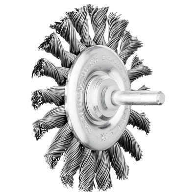 Pferd 82917 Stem Mounted Wheel Brushes, 3 in Dia., 1/4 in Stem, 0.020 in, Carbon Steel