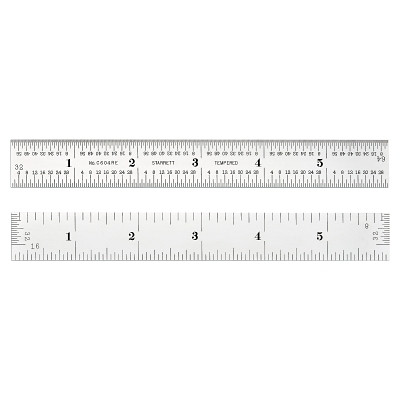 L.S. Starrett 52660 Steel Rule, 6 in, Spring-Tempered Steel