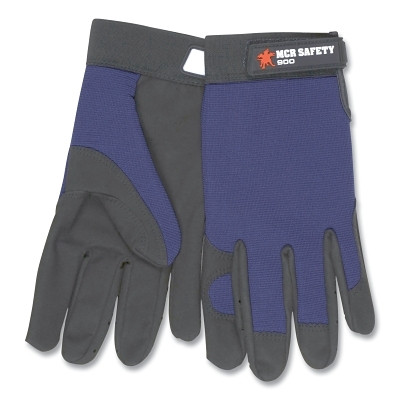 MCR Safety 900L Leather Palm Mechanics Gloves, Clarino Synthetic Leather, Spandex, Large, Blue/Black