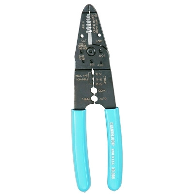 Channellock 908 Wire Stripper, 8-1/4 in L, 10 AWG to 22 AWG, Blue Handle