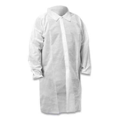 KleenGuard 67305 KGA10 Lab Coat, Medium, Spunbound Fabric, White, Snap Front, Collar, Elastic Wrist