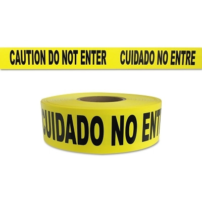 Presco SB3102Y9 Barricade Tape, 3 in x 1000 ft, 2 mil, Yellow, CAUTION DO NOT ENTER