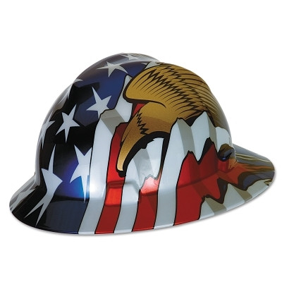MSA 10071159 Freedom Series V-Gard Helmet, Fas-Trac III 4 Point Ratchet, Hat, American Flag w/2 Eagles