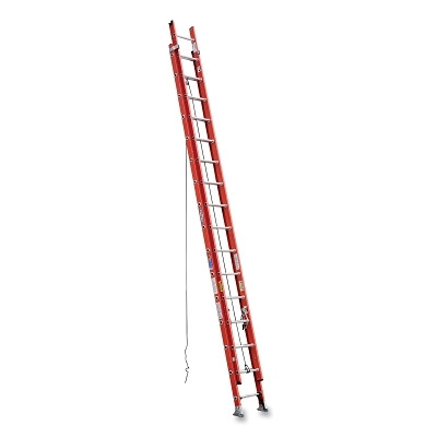 Werner D6232-2 Fiberglass D-Rung Extension Ladder, D6232-2, Type IA, 32 ft L, 19 in W, 300 lb Load Capacity, Orange