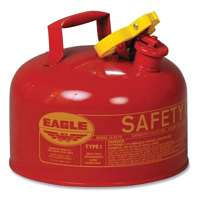 EAGLE UI25S Safety Can, Type I, 2-1/2 gal, 24-ga Galvanized Steel, Flammables, Red