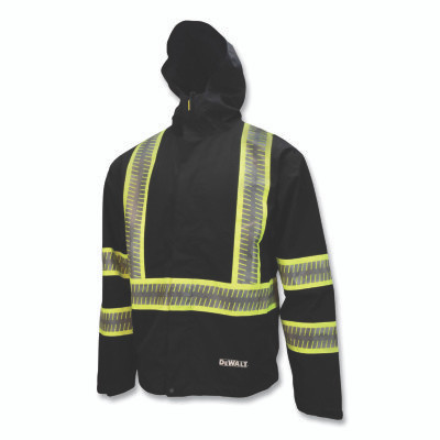 DeWalt DRW11-1ZGR-XL DRW11 Waterproof Lightweight Packable Raincoat, Polyester, Black w/Reflective Stripe, 30 in L, X-Large