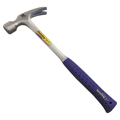 Estwing E328SM Framing Hammer, Rip Claw, Milled, Steel Handle/Head, Blue Shock Reduction Grip, 16 in OAL, 28 oz