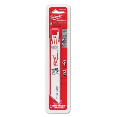 Milwaukee Tool 48005182 SAWZALL Standard Metal Cutting Blade, 6 in L, 14 TPI, For Scheduled 80 Pipe/Angle Iron, 5 EA/PKG