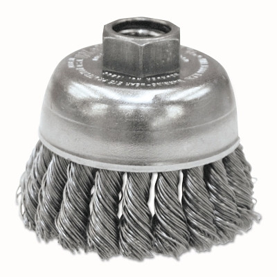 Weiler 13286 Single Row Heavy-Duty Knot Wire Cup Brush, 2-3/4 in dia, 5/8-11 UNC, 0.02 Steel Wire