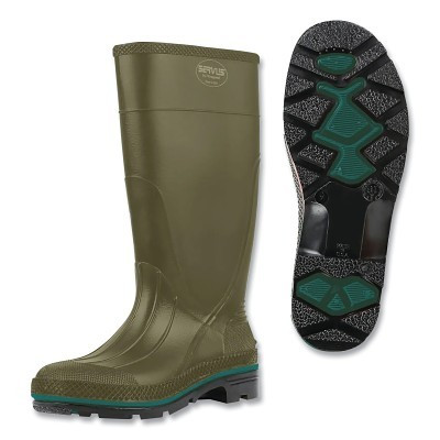 Servus 75120-M-120 MAX Boots, Plain Toe, Size 12, 15 in H, PVC, Olive with Brown/Green Sole