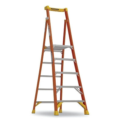 Werner PD6205 Podium Ladder, PD6205, Type IA, 5 ft, 11 ft Reach, 29.25 in W, 300 lb Load Capacity, Fiberglass, Orange