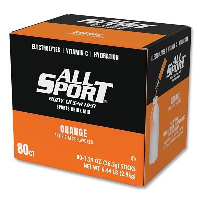 ALL SPORT 10121240 Body Quencher Sports Drink Mix Powder Stick, 1.29 oz Stick, Yields 16.9 oz to 20 oz, Orange