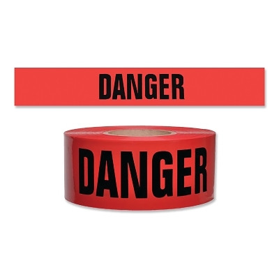 Presco SB3102R21 Barricade Tape, 3 in x 1000 ft, 2 mil, Red, DANGER