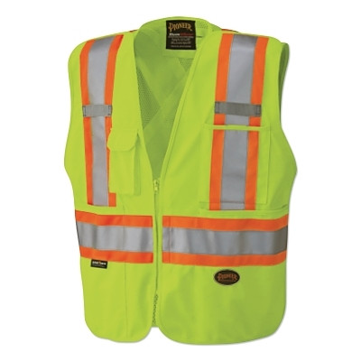 Pioneer V1021260U3XL 6935AU/6936AU/6937AU HV Zip-Up Snap Break Away Safety Vest, 3X-Large, Green