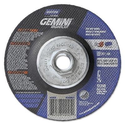 Norton 66252842025 Gemini RightCut Right Angle Cut-Off Wheel, Type 27/42, 4-1/2 in dia x 0.045 in Thick x 5/8 in-11 Arbor, 1 EA/EA