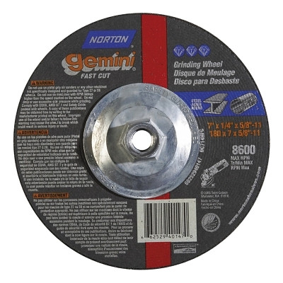 Norton 66252940147 Gemini Depressed Center Wheel, 7" Dia, 1/4" Thick, 5/8" Arbor