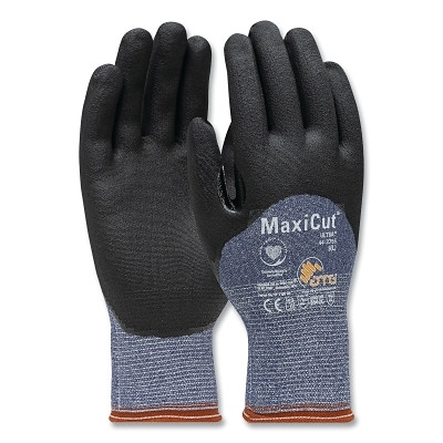 ATG 44-3755/XL MaxiCut Ultra Seamless Knit Engineered Yarn Gloves, MicroFoam Grip Palm/Fingers/Knuckles, X-Large, Black/Blue