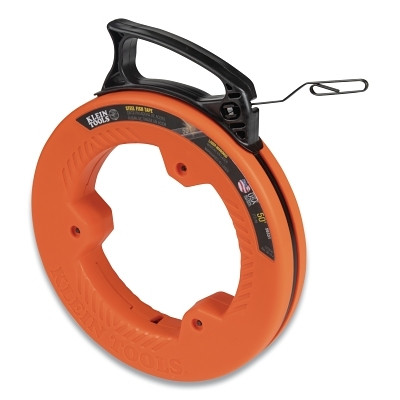 Klein Tools 56331 Steel Fish Tape, 1/8 in W x 50 ft L, Double-Loop Steel Tape End