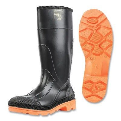 Servus 75145C-9 PVC Injection Molded Series Boots, Steel Toe, Size 9, 15 in H, Black with Orange Sole