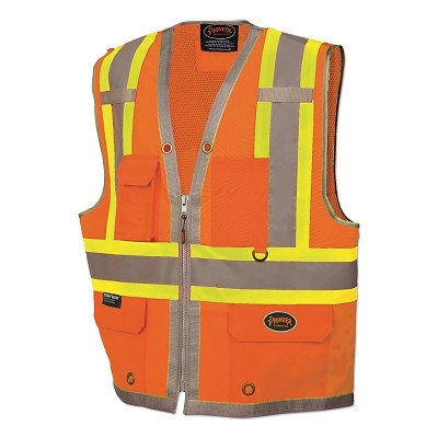 Pioneer V1010250UXL 6672U/6673U HV 300D Oxford w/Mesh Back Surveyor Vest, X-Large, Orange