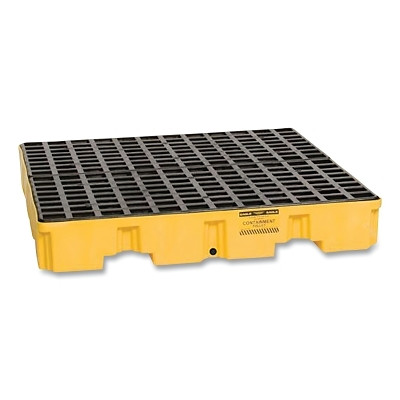 EAGLE 1645 Spill Containment, 4-Drum Pallet, HDPE, 8000 lb, 66 gal, 51-1/2 in D x 51-1/2 in W x 8 in H, Y/B, w/Drain