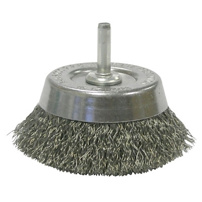 Weiler 14302 Stem-Mounted Crimped Wire Cup Brush, 2-3/4 in dia, 0.0118 in Steel Wire